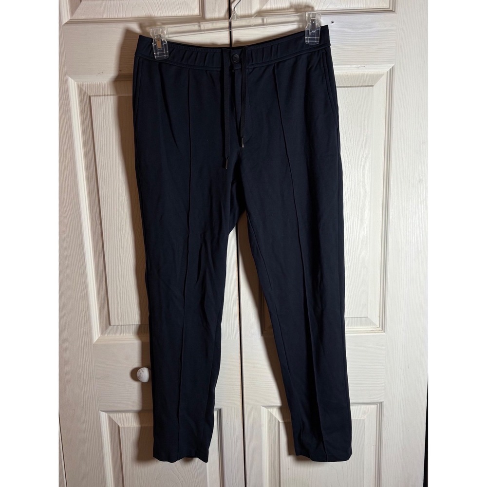 Quince Women Navy Blue Ultra-Stretch Ponte Straight Leg Pintuck Pants Small